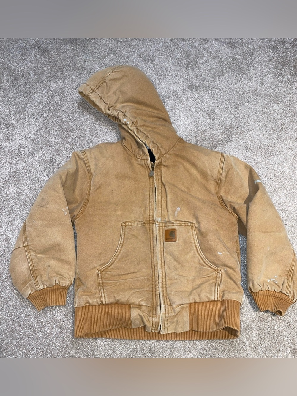 Carhartt Canvas Jacket Size Youth 8-10 Small Hood Distressed Full Zip